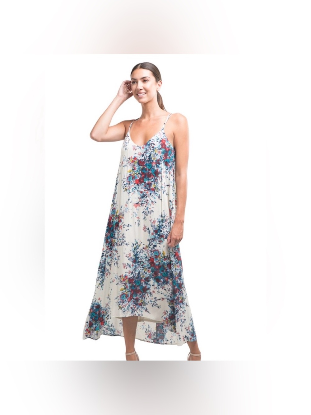 NWOT LOVESTITCH natural red aqua knotty strappy midi dress